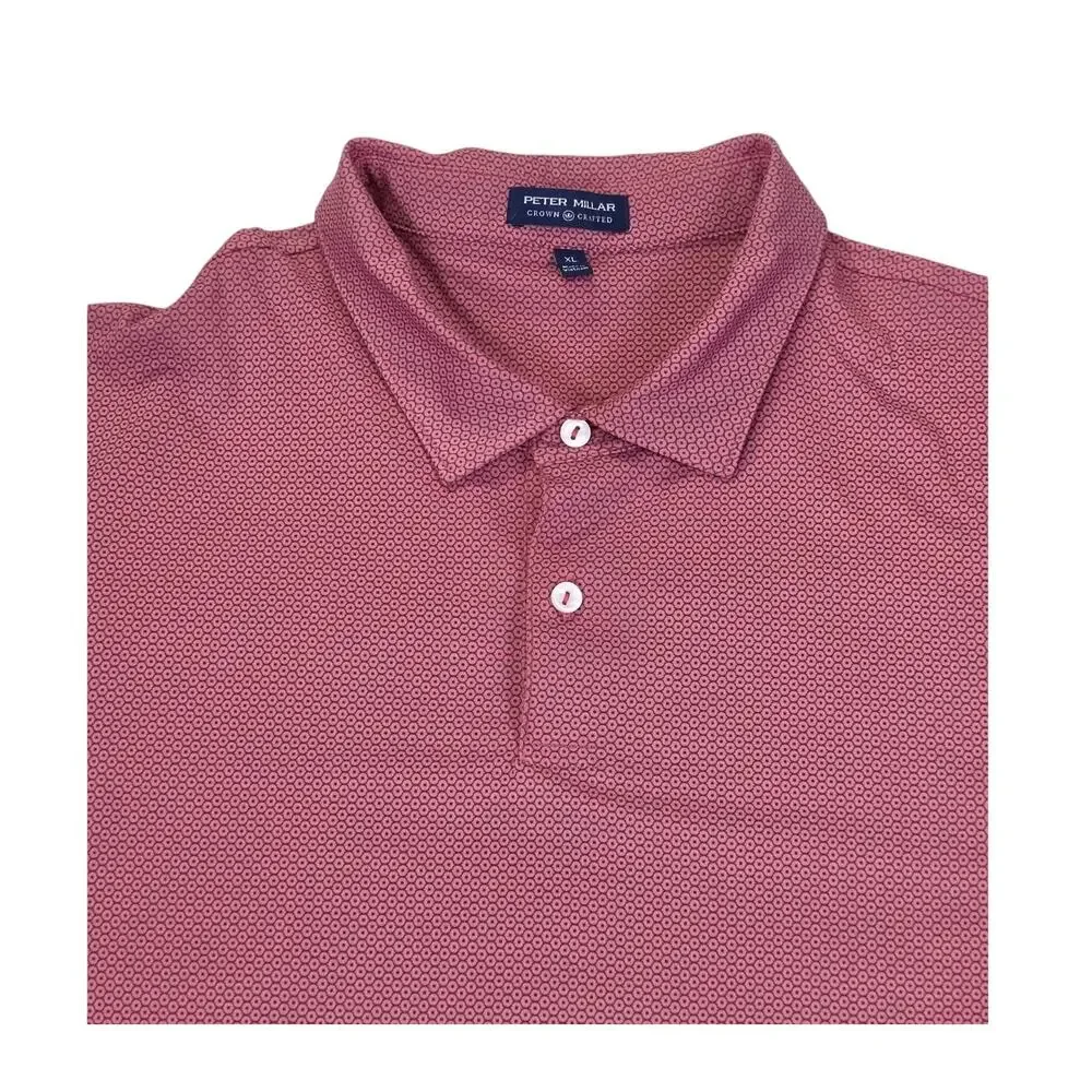 Peter Millar Crown Crafted Mens XL Polo Shirt Golf Short Sleeve Micro Print Pink